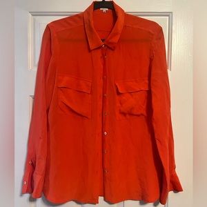 Aritzia/ T Babaton long-sleeve silk button-up blouse (orange)